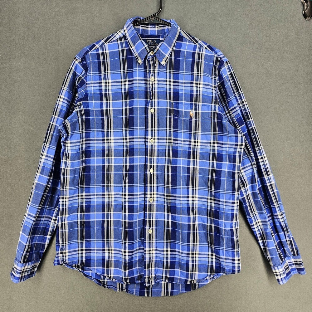 Polo Ralph Lauren Shirt Mens Large‎ Blue Plaid Classic Fit Button Down Casual